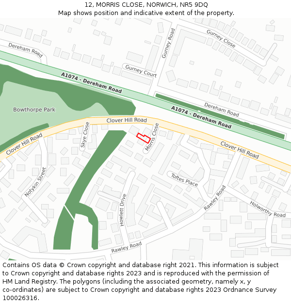 12, MORRIS CLOSE, NORWICH, NR5 9DQ: Location map and indicative extent of plot