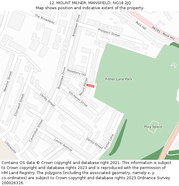 12, MOUNT MILNER, MANSFIELD, NG18 2JQ: Location map and indicative extent of plot