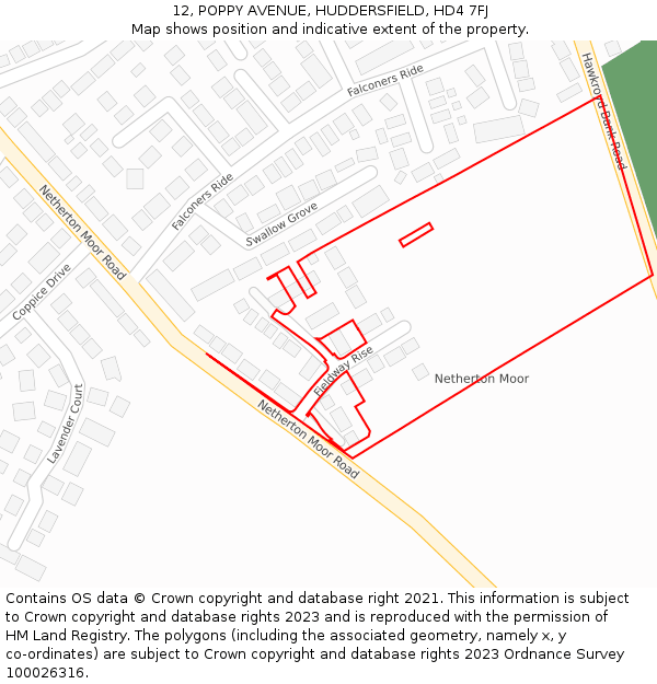 12, POPPY AVENUE, HUDDERSFIELD, HD4 7FJ: Location map and indicative extent of plot