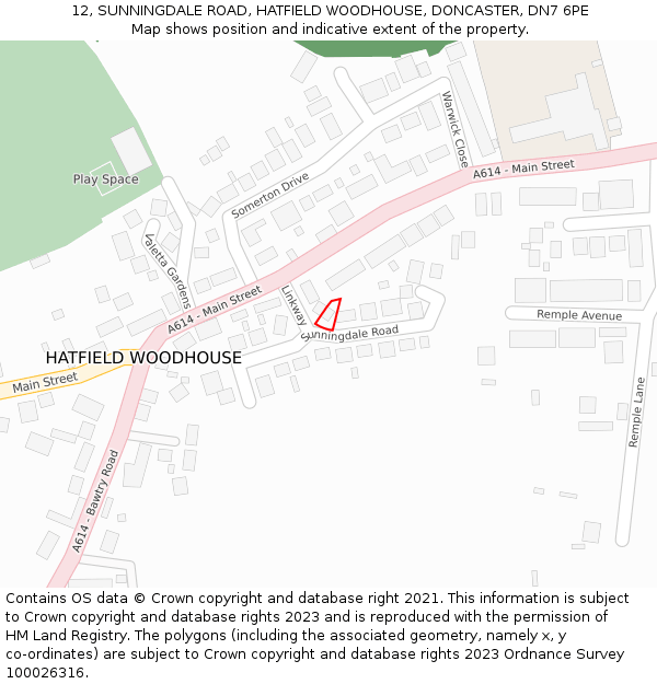 12, SUNNINGDALE ROAD, HATFIELD WOODHOUSE, DONCASTER, DN7 6PE: Location map and indicative extent of plot