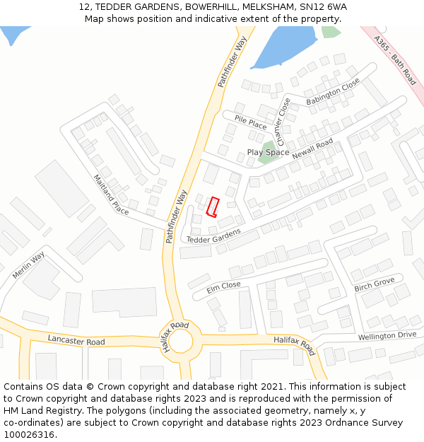 12, TEDDER GARDENS, BOWERHILL, MELKSHAM, SN12 6WA: Location map and indicative extent of plot