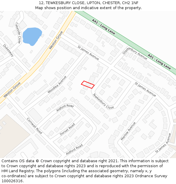 12, TEWKESBURY CLOSE, UPTON, CHESTER, CH2 1NF: Location map and indicative extent of plot