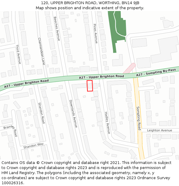 120, UPPER BRIGHTON ROAD, WORTHING, BN14 9JB: Location map and indicative extent of plot