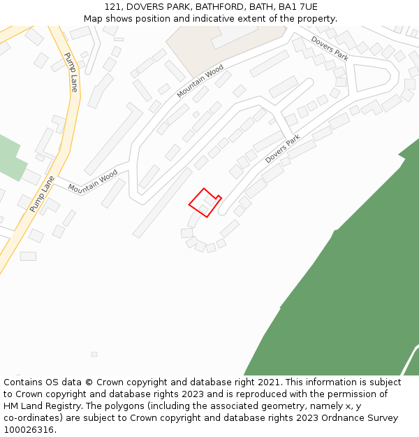 121, DOVERS PARK, BATHFORD, BATH, BA1 7UE: Location map and indicative extent of plot