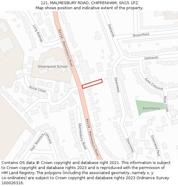 121, MALMESBURY ROAD, CHIPPENHAM, SN15 1PZ: Location map and indicative extent of plot