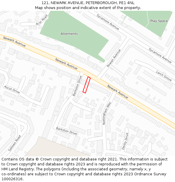 121, NEWARK AVENUE, PETERBOROUGH, PE1 4NL: Location map and indicative extent of plot