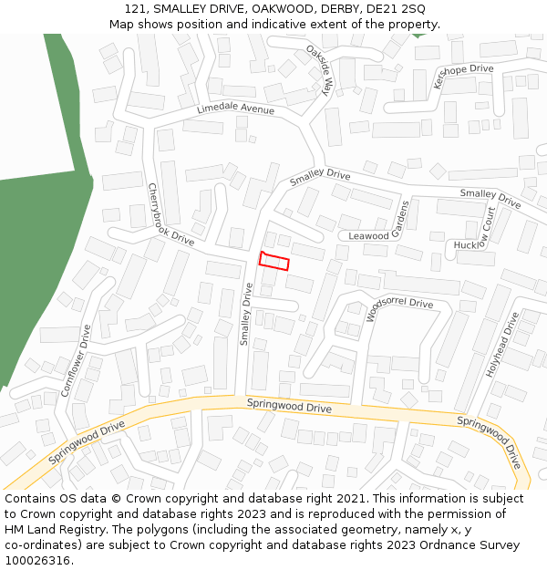 121, SMALLEY DRIVE, OAKWOOD, DERBY, DE21 2SQ: Location map and indicative extent of plot