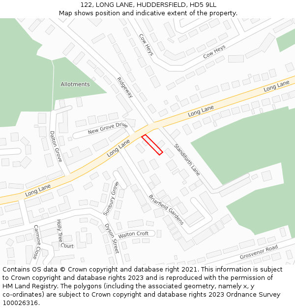 122, LONG LANE, HUDDERSFIELD, HD5 9LL: Location map and indicative extent of plot