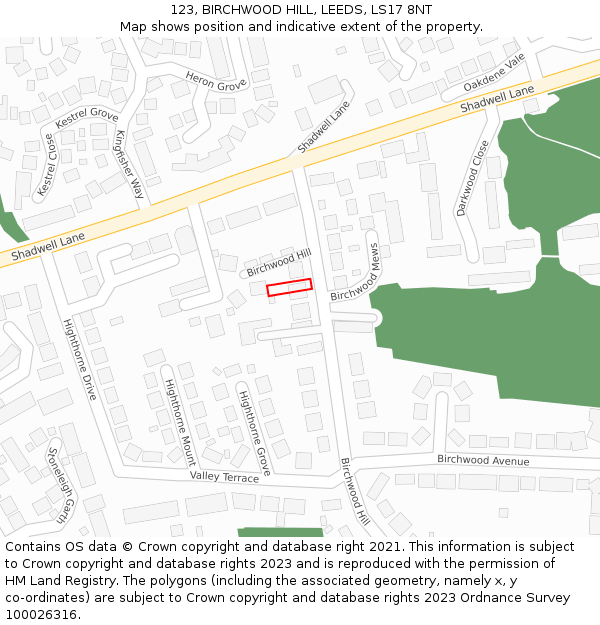 123, BIRCHWOOD HILL, LEEDS, LS17 8NT: Location map and indicative extent of plot