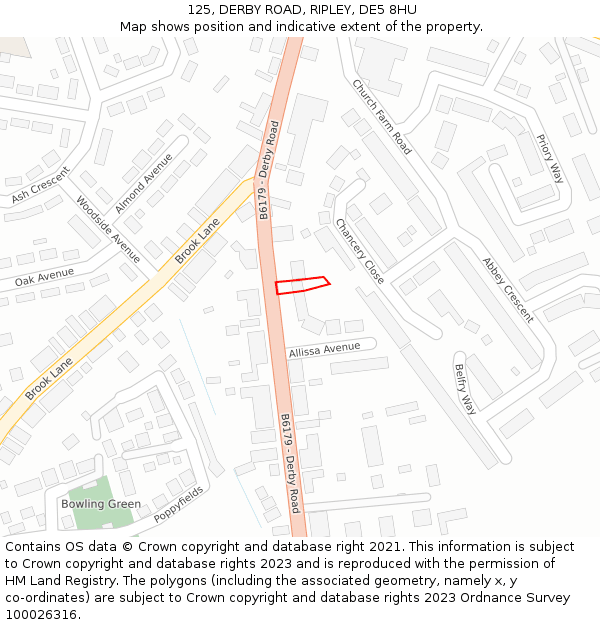 125, DERBY ROAD, RIPLEY, DE5 8HU: Location map and indicative extent of plot