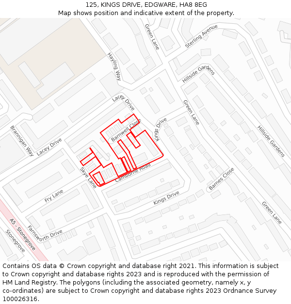 125, KINGS DRIVE, EDGWARE, HA8 8EG: Location map and indicative extent of plot