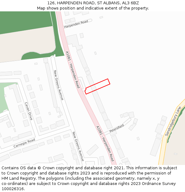126, HARPENDEN ROAD, ST ALBANS, AL3 6BZ: Location map and indicative extent of plot