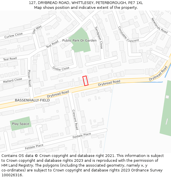 127, DRYBREAD ROAD, WHITTLESEY, PETERBOROUGH, PE7 1XL: Location map and indicative extent of plot