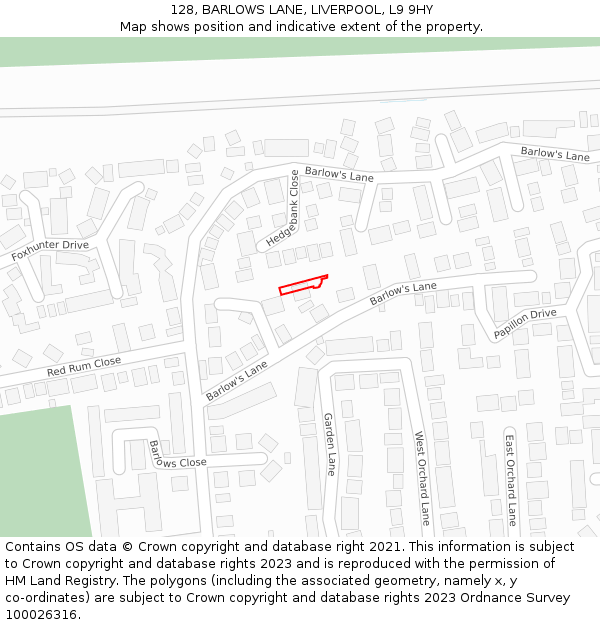 128, BARLOWS LANE, LIVERPOOL, L9 9HY: Location map and indicative extent of plot