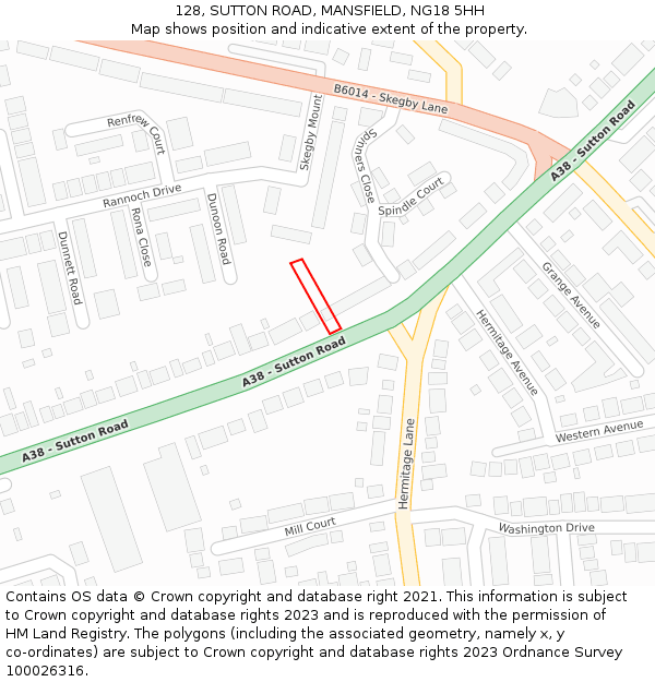 128, SUTTON ROAD, MANSFIELD, NG18 5HH: Location map and indicative extent of plot