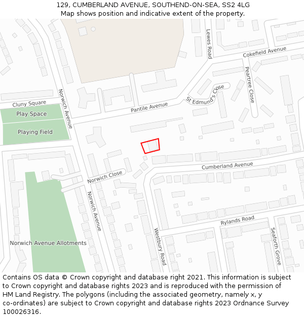 129, CUMBERLAND AVENUE, SOUTHEND-ON-SEA, SS2 4LG: Location map and indicative extent of plot