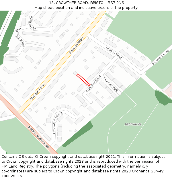 13, CROWTHER ROAD, BRISTOL, BS7 9NS: Location map and indicative extent of plot