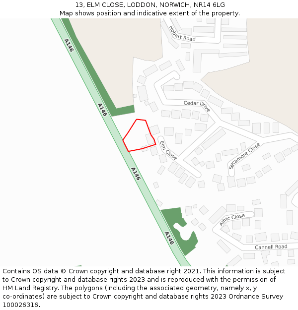 13, ELM CLOSE, LODDON, NORWICH, NR14 6LG: Location map and indicative extent of plot