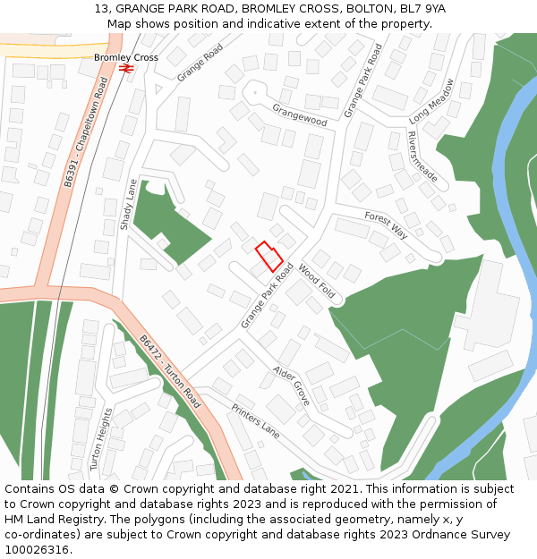 13, GRANGE PARK ROAD, BROMLEY CROSS, BOLTON, BL7 9YA: Location map and indicative extent of plot