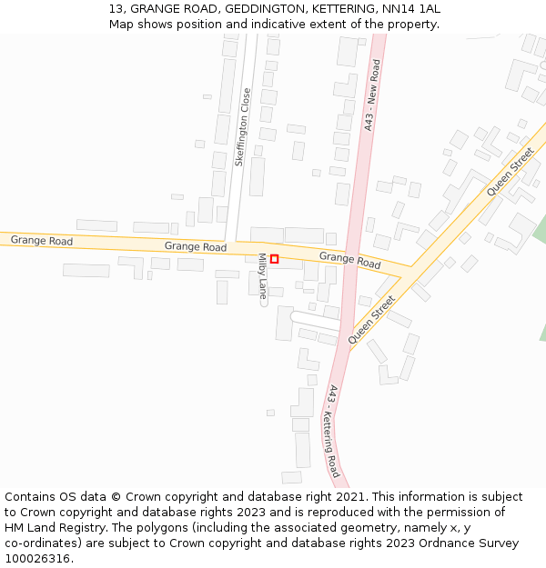 13, GRANGE ROAD, GEDDINGTON, KETTERING, NN14 1AL: Location map and indicative extent of plot