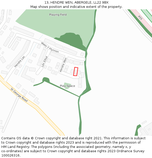 13, HENDRE WEN, ABERGELE, LL22 9BX: Location map and indicative extent of plot