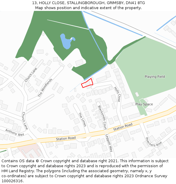 13, HOLLY CLOSE, STALLINGBOROUGH, GRIMSBY, DN41 8TG: Location map and indicative extent of plot