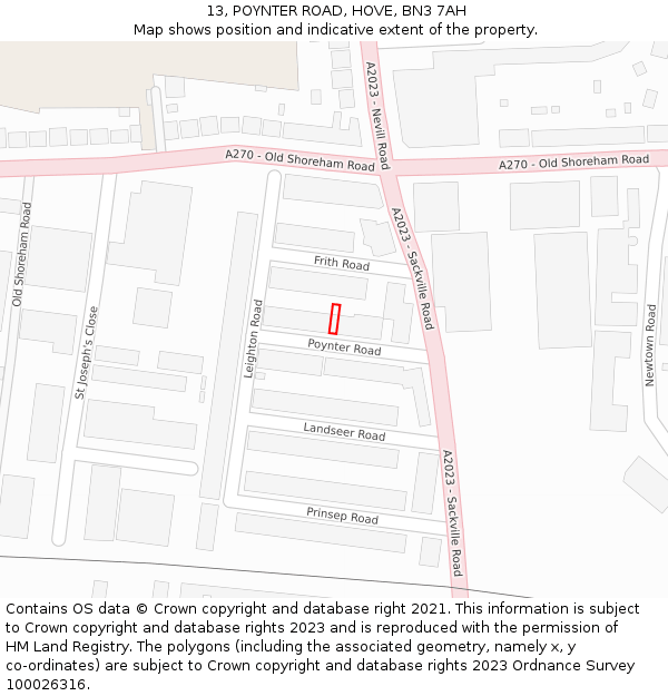13, POYNTER ROAD, HOVE, BN3 7AH: Location map and indicative extent of plot