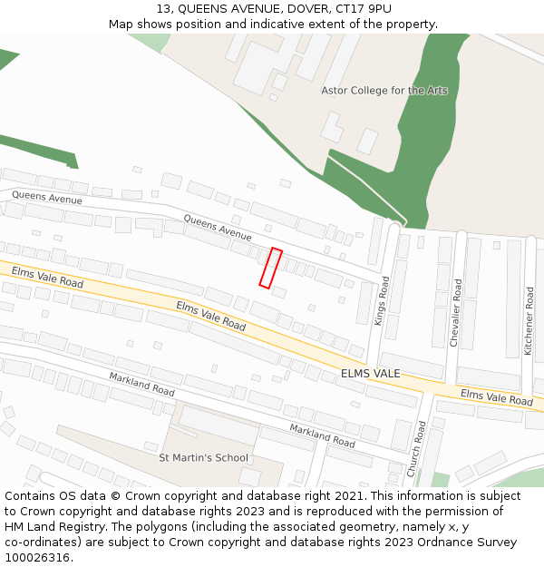 13, QUEENS AVENUE, DOVER, CT17 9PU: Location map and indicative extent of plot