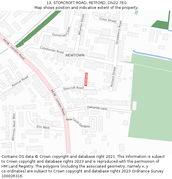 13, STORCROFT ROAD, RETFORD, DN22 7EG: Location map and indicative extent of plot