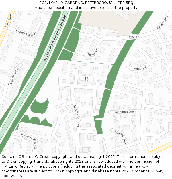 130, LYVELLY GARDENS, PETERBOROUGH, PE1 5RQ: Location map and indicative extent of plot