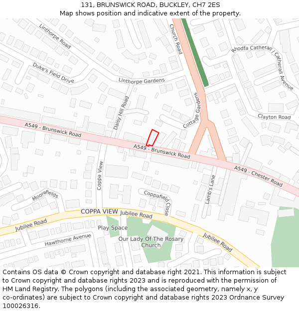 131, BRUNSWICK ROAD, BUCKLEY, CH7 2ES: Location map and indicative extent of plot