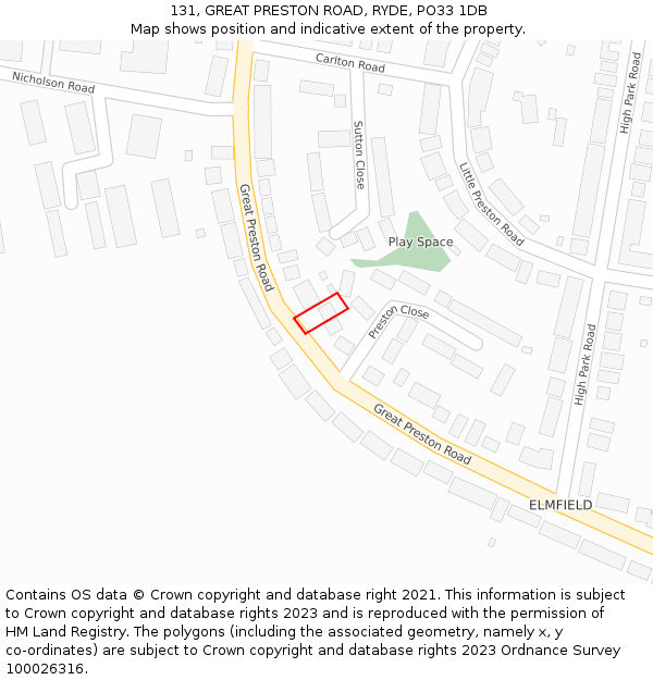 131, GREAT PRESTON ROAD, RYDE, PO33 1DB: Location map and indicative extent of plot