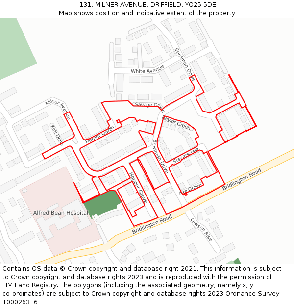 131, MILNER AVENUE, DRIFFIELD, YO25 5DE: Location map and indicative extent of plot