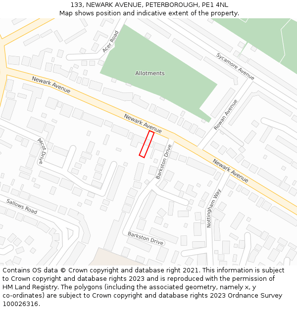 133, NEWARK AVENUE, PETERBOROUGH, PE1 4NL: Location map and indicative extent of plot