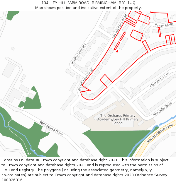 134, LEY HILL FARM ROAD, BIRMINGHAM, B31 1UQ: Location map and indicative extent of plot