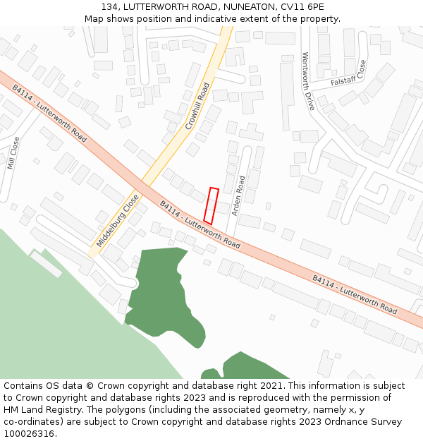 134, LUTTERWORTH ROAD, NUNEATON, CV11 6PE: Location map and indicative extent of plot