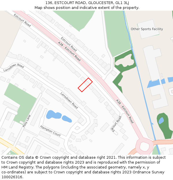 136, ESTCOURT ROAD, GLOUCESTER, GL1 3LJ: Location map and indicative extent of plot