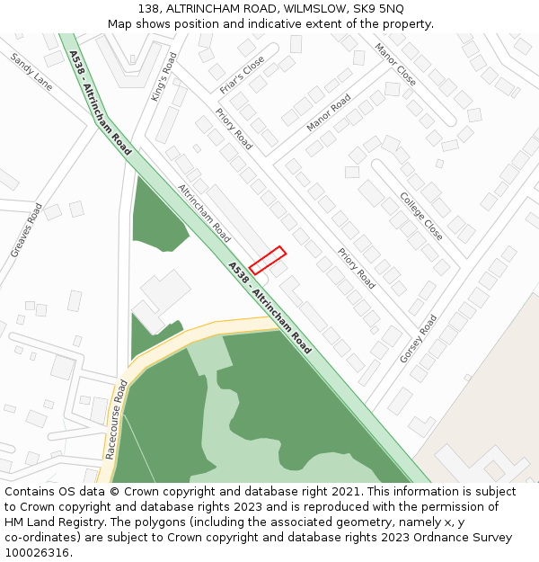 138, ALTRINCHAM ROAD, WILMSLOW, SK9 5NQ: Location map and indicative extent of plot