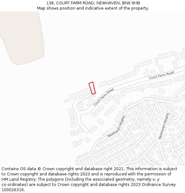 138, COURT FARM ROAD, NEWHAVEN, BN9 9HB: Location map and indicative extent of plot