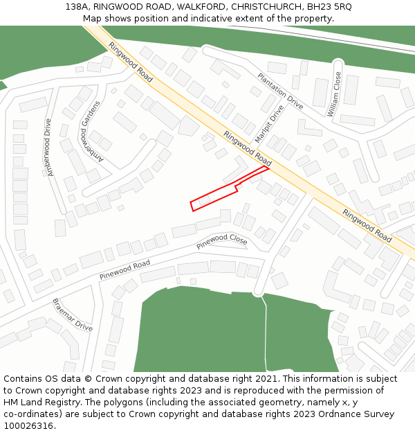 138A, RINGWOOD ROAD, WALKFORD, CHRISTCHURCH, BH23 5RQ: Location map and indicative extent of plot