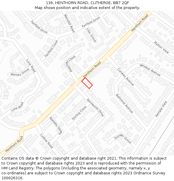 139, HENTHORN ROAD, CLITHEROE, BB7 2QF: Location map and indicative extent of plot