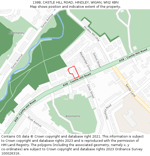 139B, CASTLE HILL ROAD, HINDLEY, WIGAN, WN2 4BN: Location map and indicative extent of plot