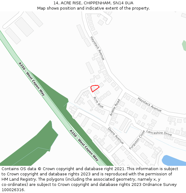 14, ACRE RISE, CHIPPENHAM, SN14 0UA: Location map and indicative extent of plot