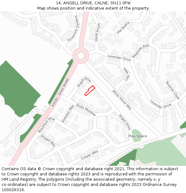 14, ANGELL DRIVE, CALNE, SN11 0FW: Location map and indicative extent of plot