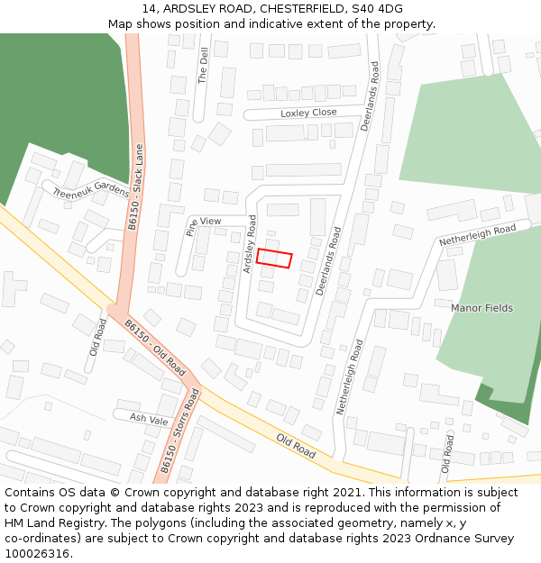 14, ARDSLEY ROAD, CHESTERFIELD, S40 4DG: Location map and indicative extent of plot