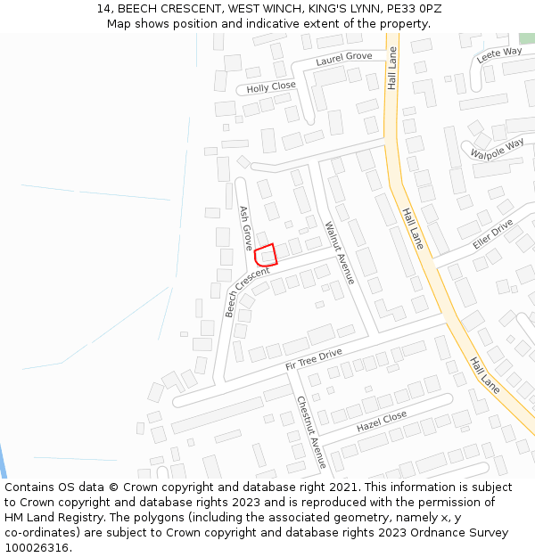 14, BEECH CRESCENT, WEST WINCH, KING'S LYNN, PE33 0PZ: Location map and indicative extent of plot