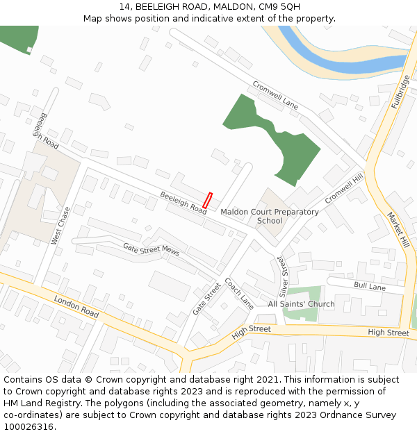 14, BEELEIGH ROAD, MALDON, CM9 5QH: Location map and indicative extent of plot