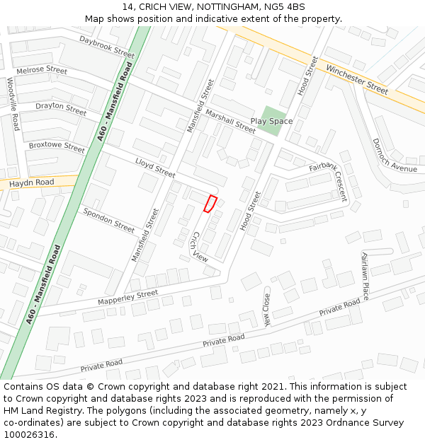 14, CRICH VIEW, NOTTINGHAM, NG5 4BS: Location map and indicative extent of plot