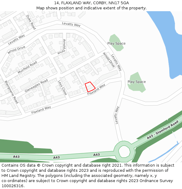14, FLAXLAND WAY, CORBY, NN17 5GA: Location map and indicative extent of plot