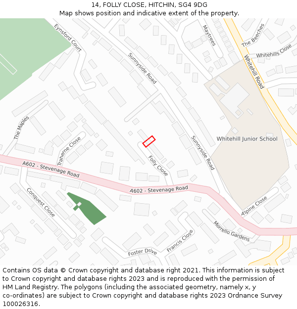 14, FOLLY CLOSE, HITCHIN, SG4 9DG: Location map and indicative extent of plot